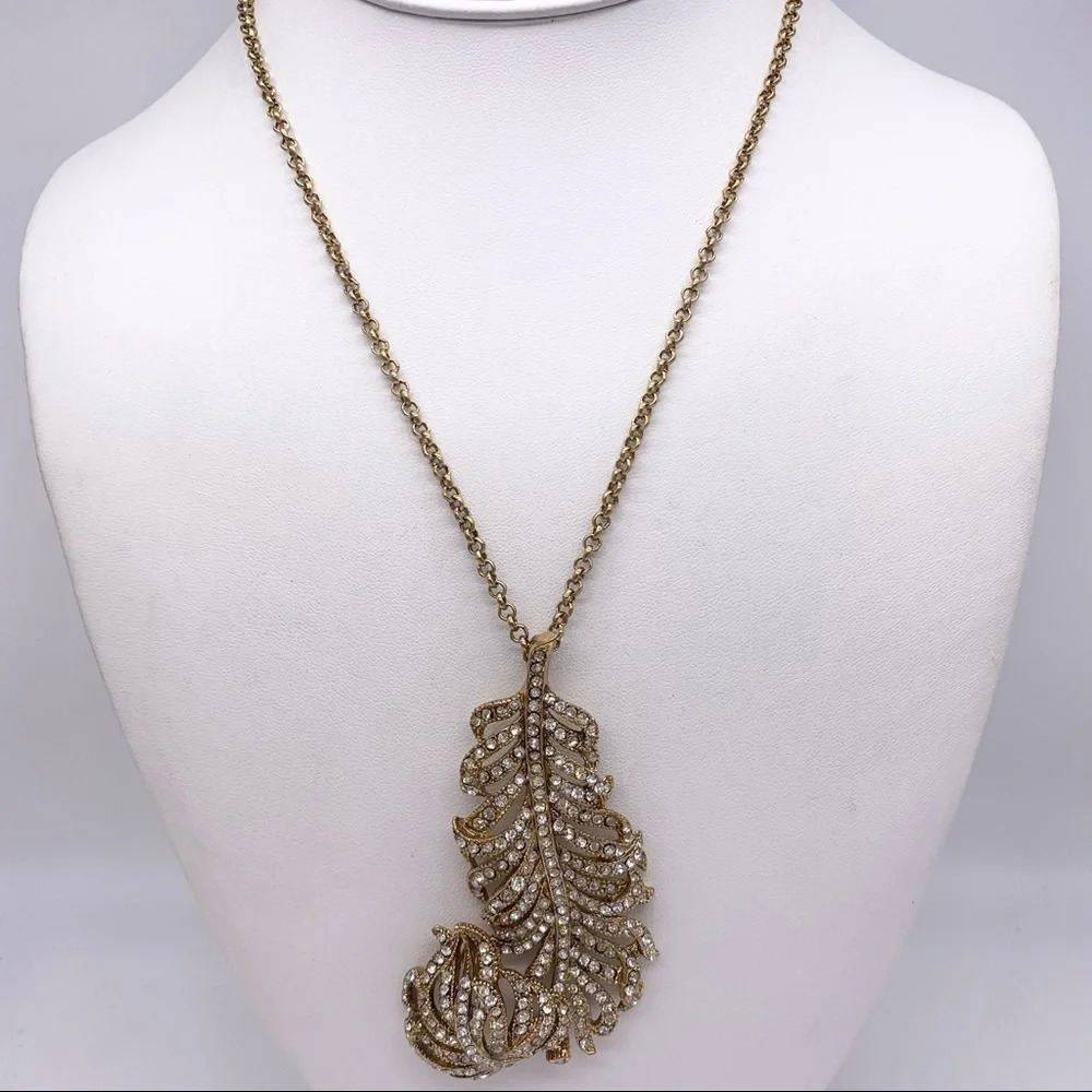 J. Crew Jeweled Leaf Feather Pendant Necklace